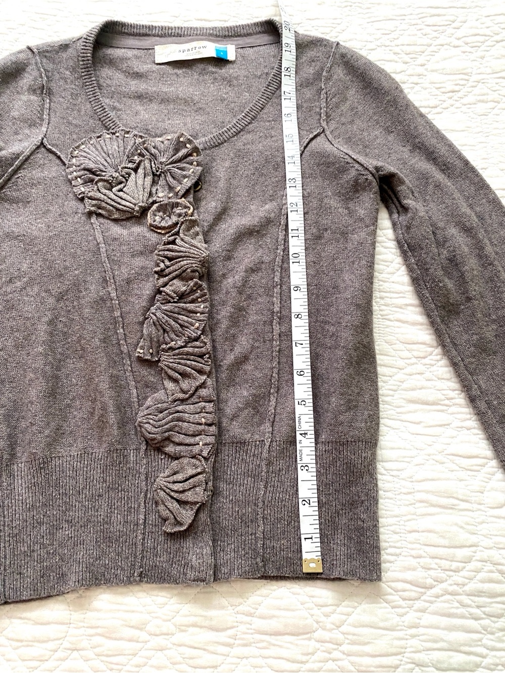 Anthropologie Sparrow Light Brown Cocoa Taupe Floral Wool Blend Cardigan Sz S - Picture 10 of 16